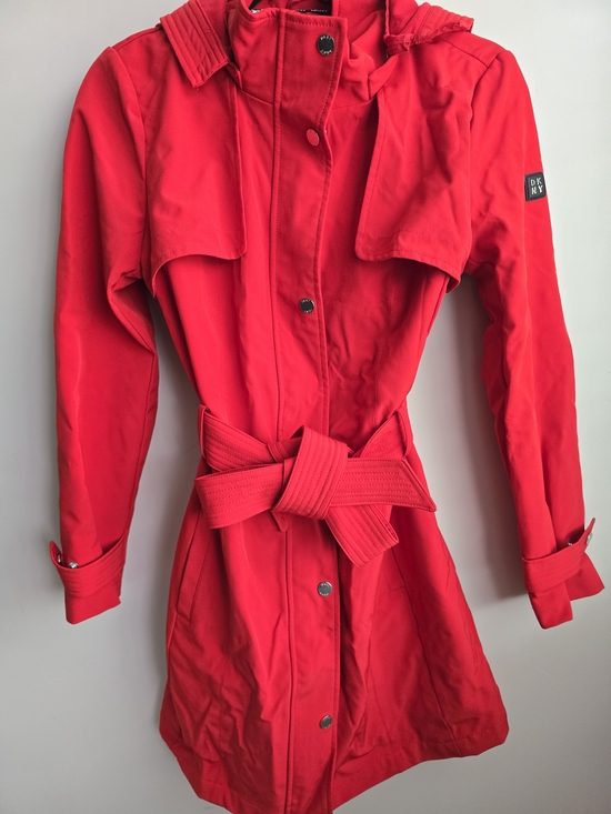 Dkny Jackets & Blazers - DKNY Red Trench Coat with Self-Tie Belt